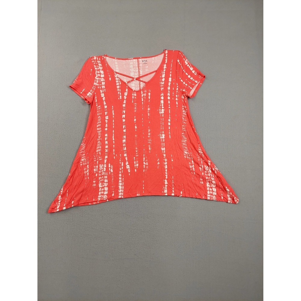 ANA A New Approach Women Top M Coral White Tie Dye V Neck Strap Details Casual